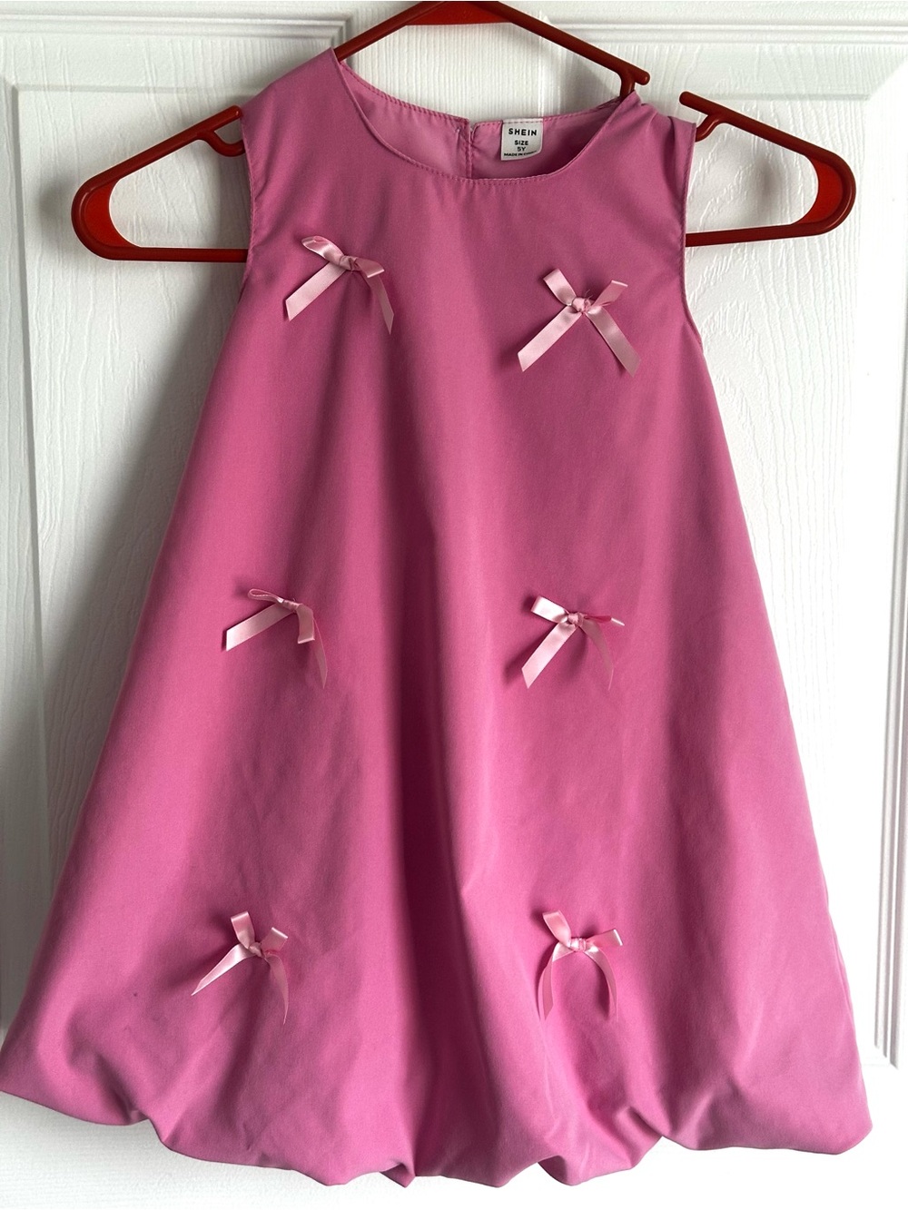 Shein Girls shift Pink dress bubble hem and decorative bow details Size 5